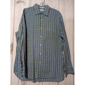 J Crew Shirt‎ Men's Large Blue Green Plaid Button Front Long Sleeve